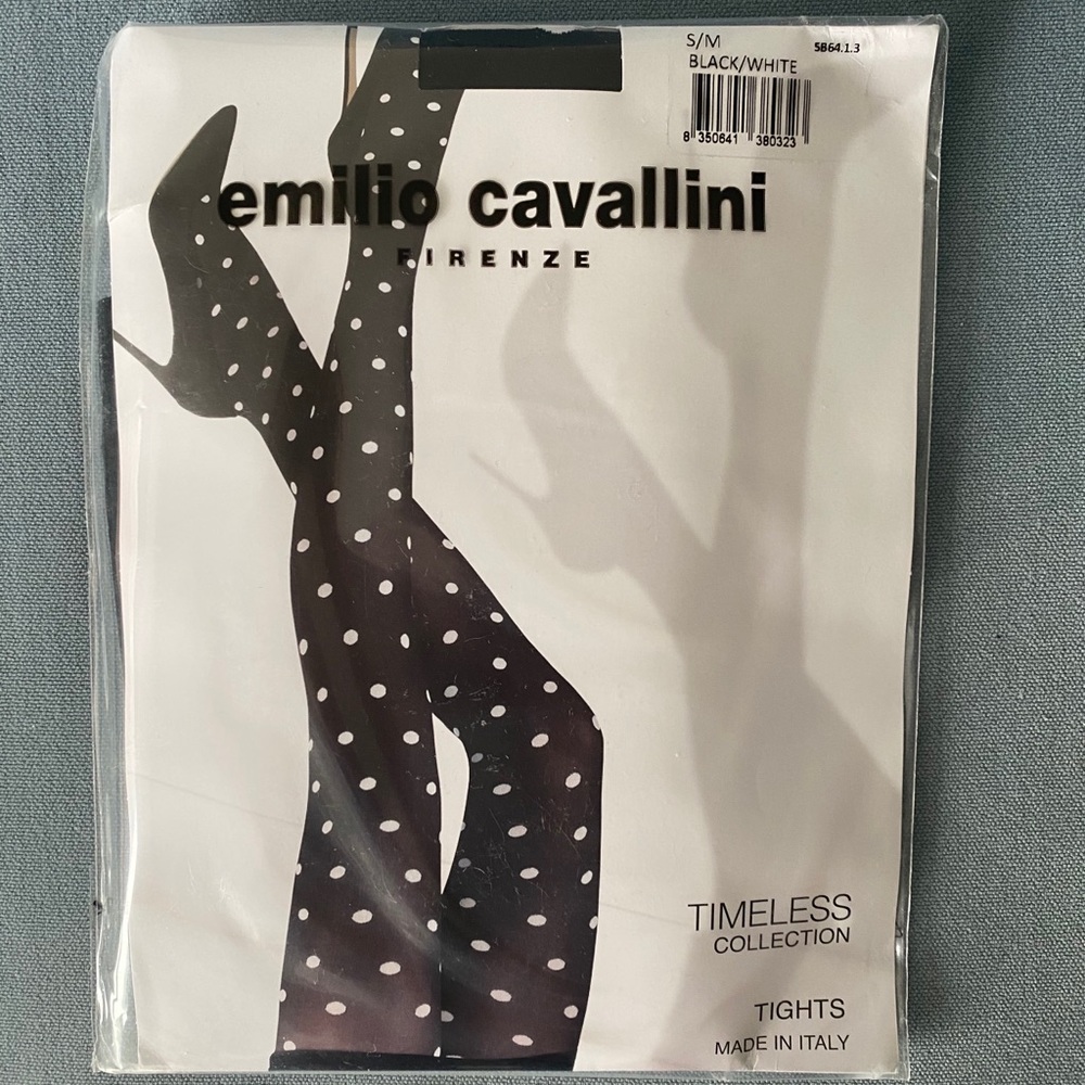 Emilio Cavallini Black Tights White Polka Dots S/M